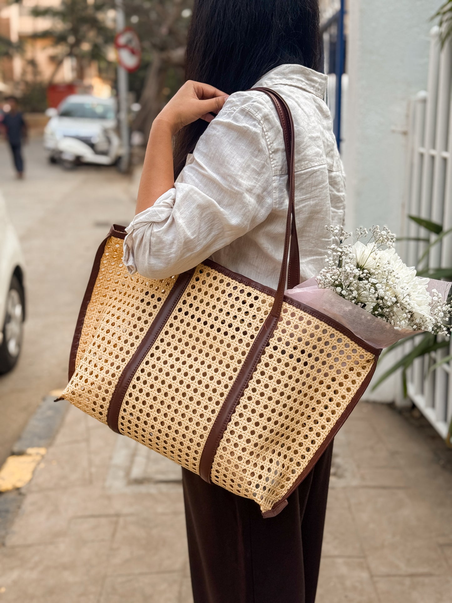Amalfi Cane Tote- Handwoven cane shoulder bag