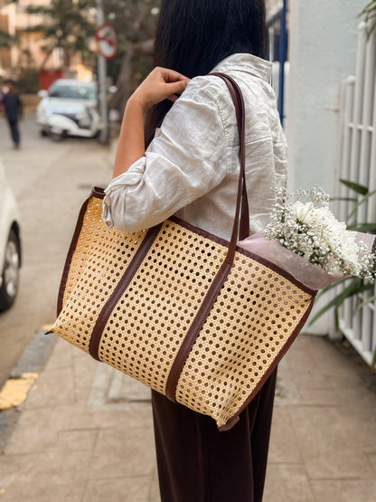 Amalfi Cane Tote- Handwoven cane shoulder bag