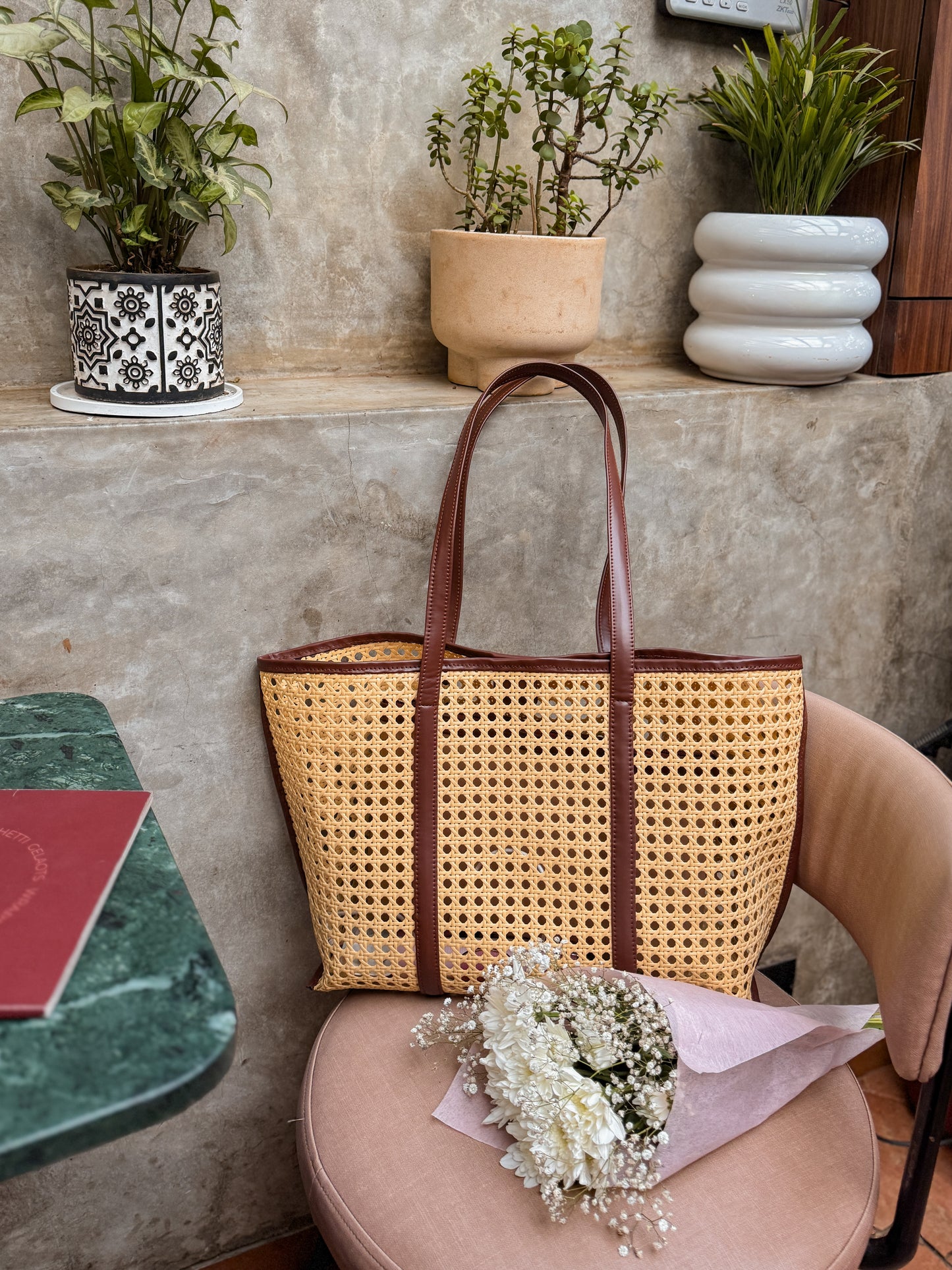 Amalfi Cane Tote- Handwoven cane shoulder bag